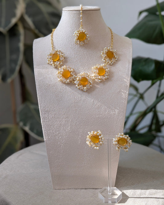 Orange Citrine Semi-Precious Stones Encircled by Swarovski &amp; Pearls - Item Code: 2A