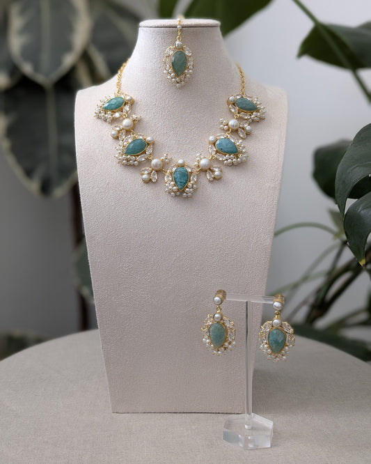 Teardrop Amazonite Stones with Shimmering Swarovski and Pearls Jewellery Set - Item K