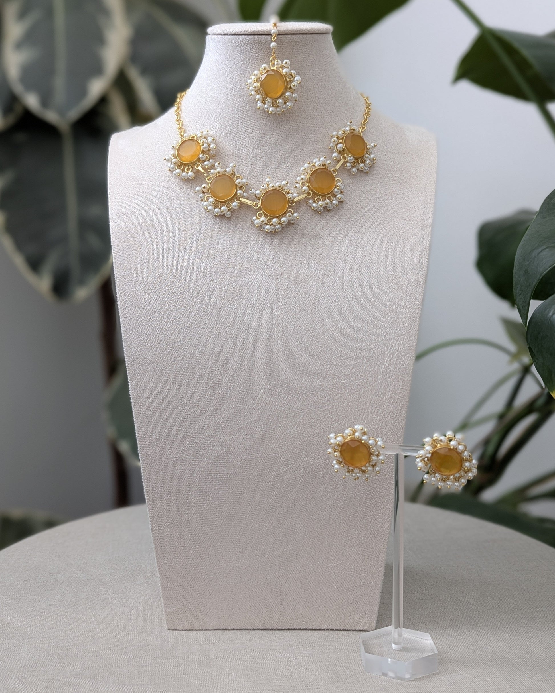 Orange Citrine Stones Surrounded by Clusters of Mini Pearls - Item 11A