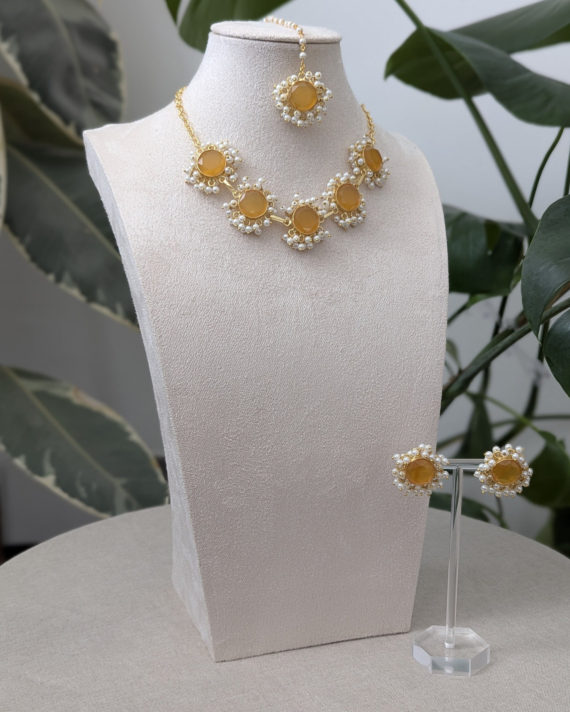Orange Citrine Stones Surrounded by Clusters of Mini Pearls - Item 11A