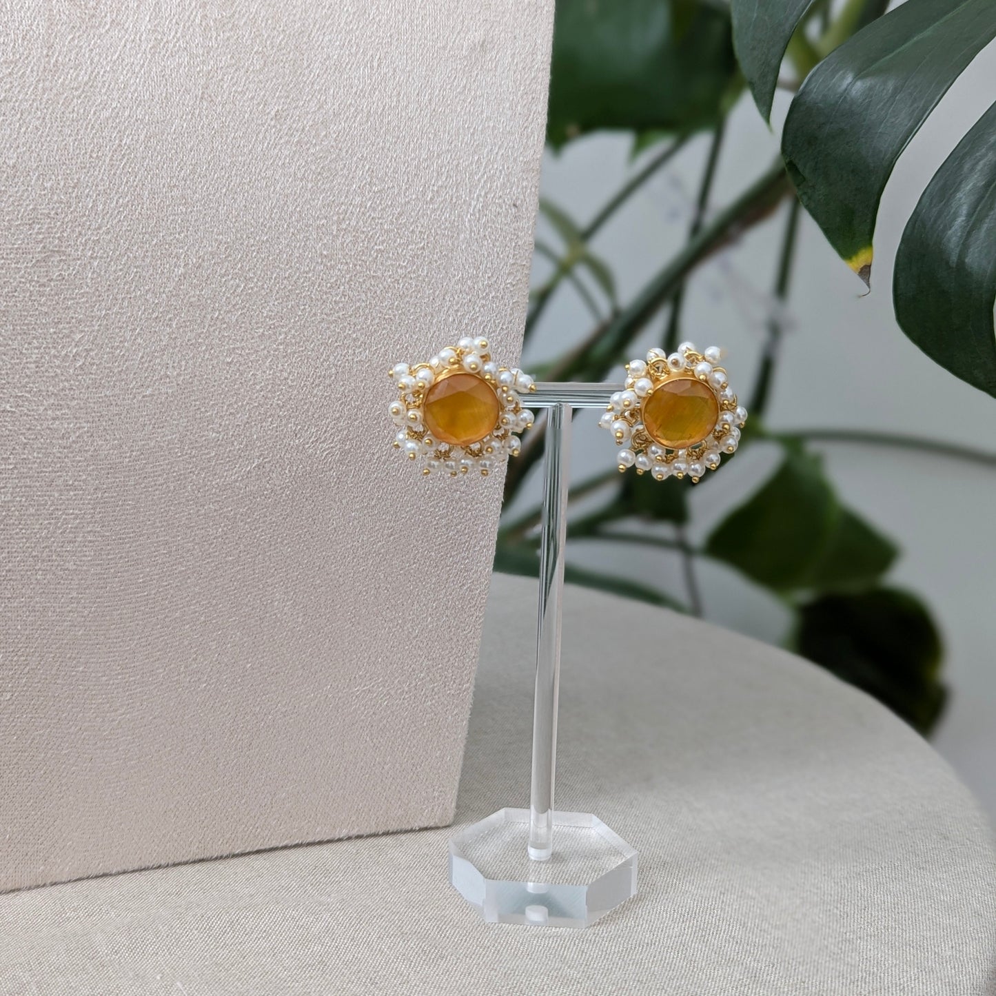 Orange Citrine Stones Surrounded by Clusters of Mini Pearls - Item 11A