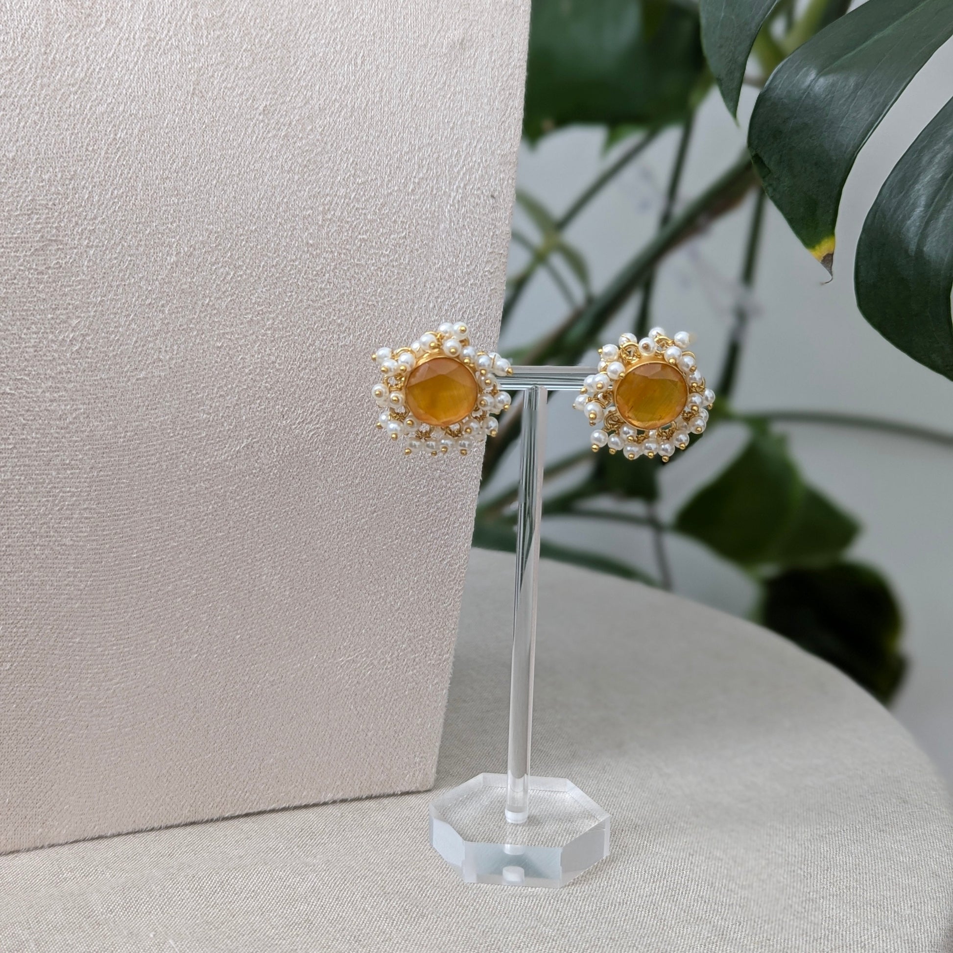Orange Citrine Stones Surrounded by Clusters of Mini Pearls - Item 11A