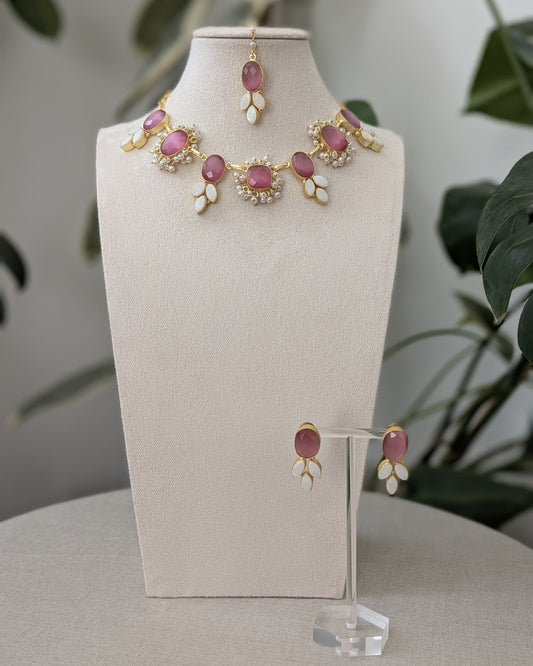 Cherry Quartz Stones Surrounded by Pearl Petals and Mini Pearl Clusters - Item 59