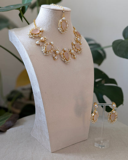Blush Pink Rose Quartz Stones, with Swarovski and Lustrous Pearls - Item 65
