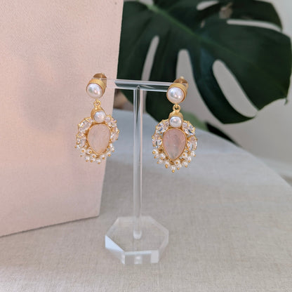 Blush Pink Rose Quartz Stones, with Swarovski and Lustrous Pearls - Item 65
