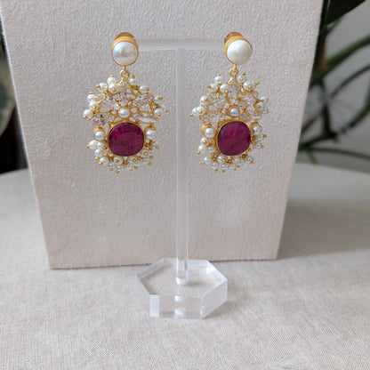 Ruby Quartz, Freshwater Pearls and Swarovski Accents Statement Set - Item 67