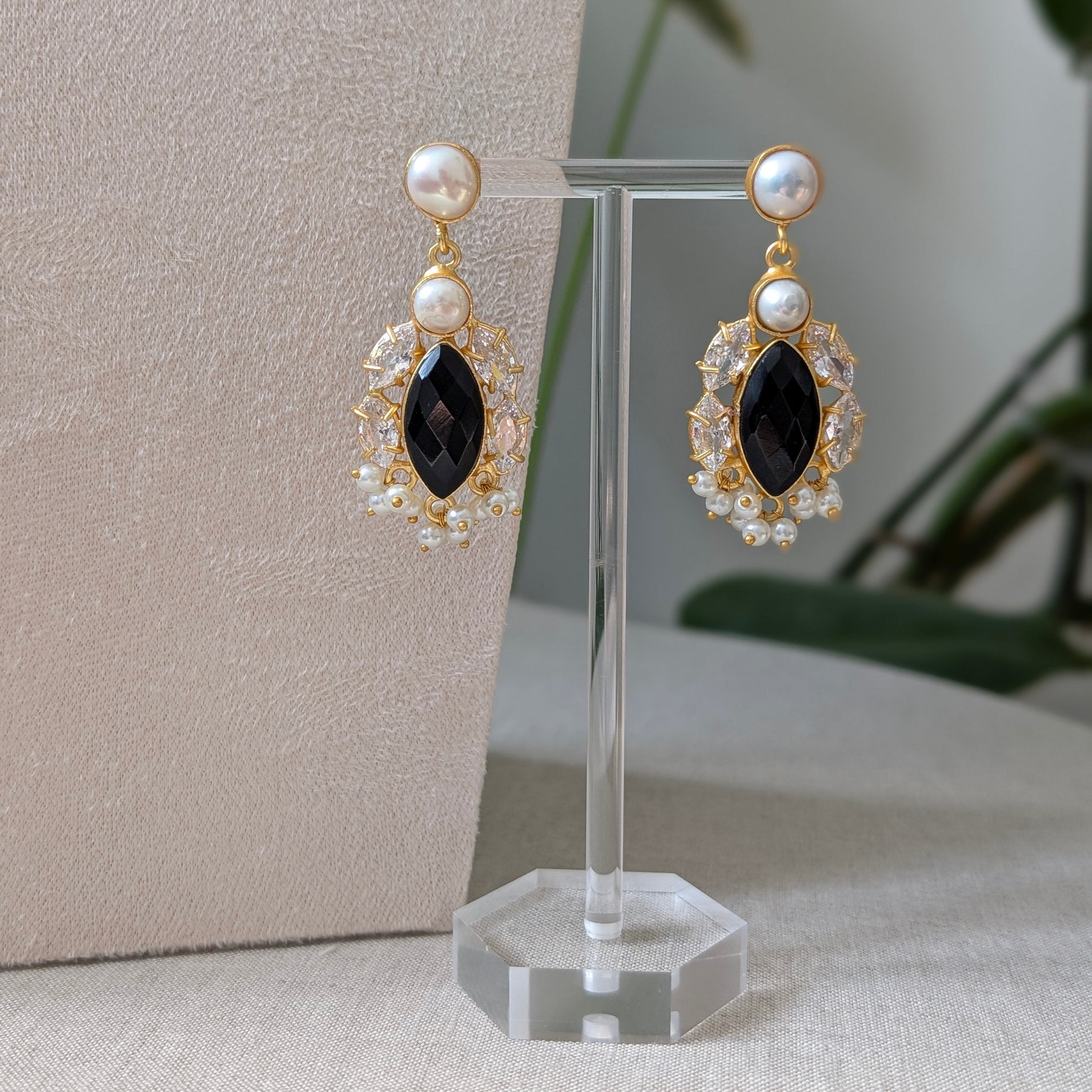 Black Jade Petal Stones with Swarovski and Lustrous Pearls - Item 87