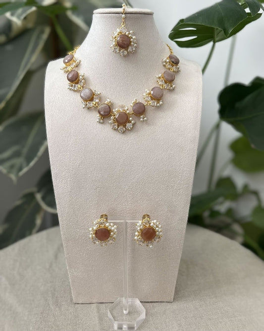 Precious Peach Moonstone with Swarovski and Mini Pearls - Item C