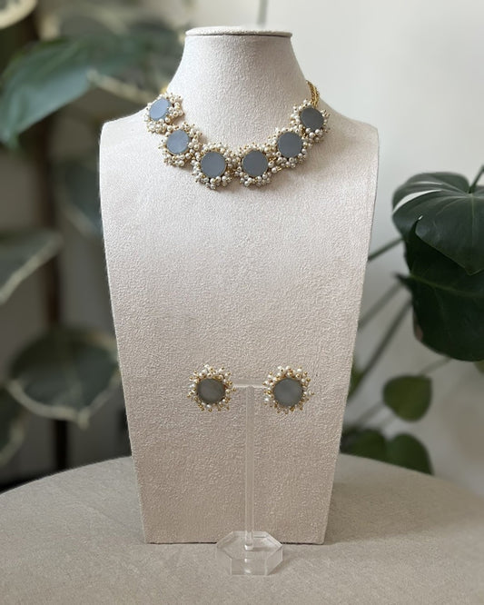 Natural Grey Stones Encircled with Mini Freshwater Pearl Clusters - Item M2